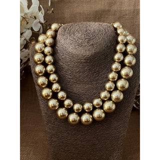 Two-Layered Golden Pearls Statement Necklace (RJN2196) image 2
