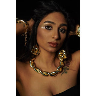 Golden Metallic Twisted Necklace (RJN2062) image 0