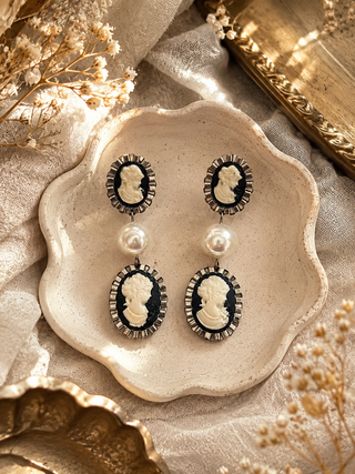 Bridgerton Duo Silver Cameo Earrings