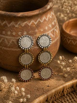 Old 25 Paisa Stacked Earrings
