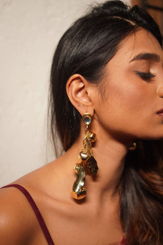 Cascading Ghunghroo & Leaf Kundan Earrings (RJE1357) image 1