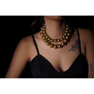 Two-Layered Golden Pearls Statement Necklace (RJN2196) image 0