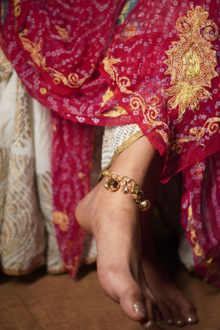Kundan And Ghungroo Bracelet Cum Anklet (RJMAL37-A)